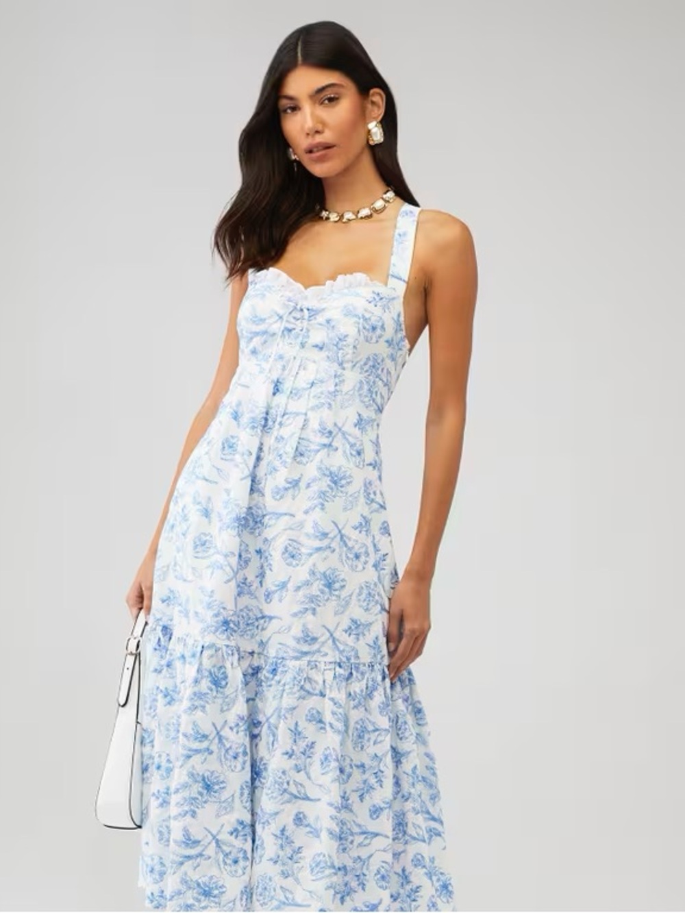 SGNTR the label White Midi Dress with embroidered blue floral with 100% COTTON